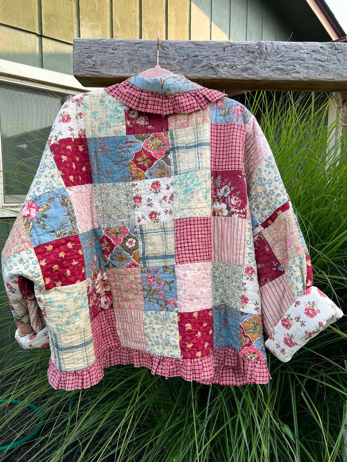 Vintage Patchwork Quilted Jacket with Ruffle Detail