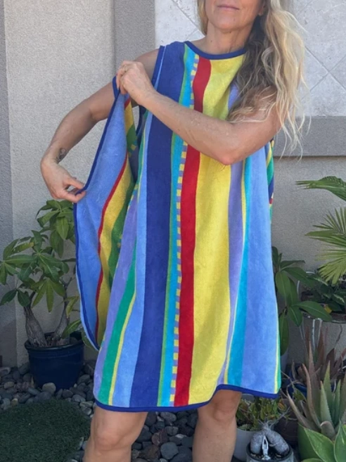 3 Arm Hole Wrap Dress ~ blue stripe