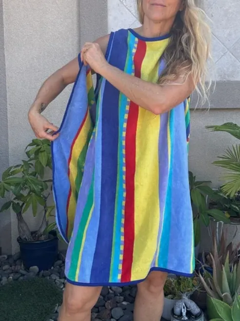 3 Arm Hole Wrap Dress ~ blue stripe