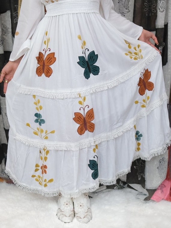Butterfly Tiered Maxi Dress with Bell Sleeves