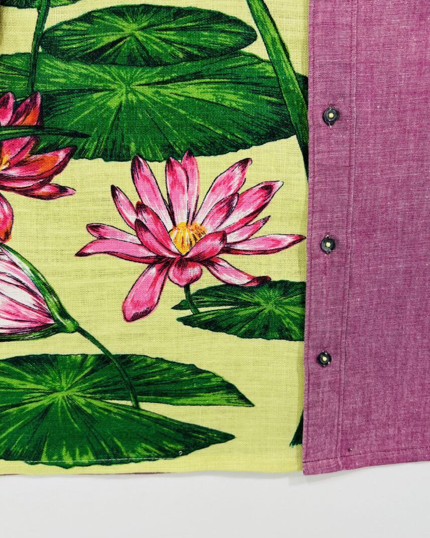 Water Lily Color‑Block Cotton Linen Short Sleeve Shirt