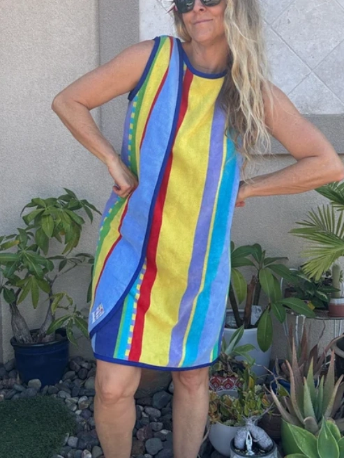 3 Arm Hole Wrap Dress ~ blue stripe