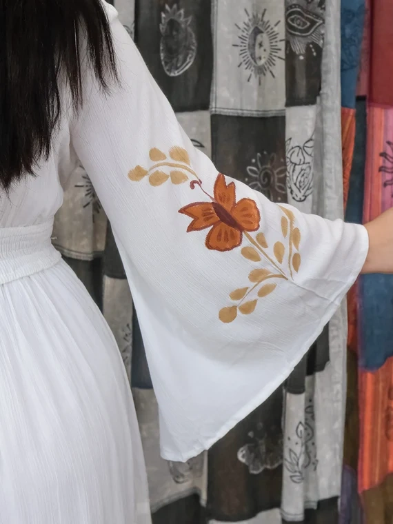 Butterfly Tiered Maxi Dress with Bell Sleeves