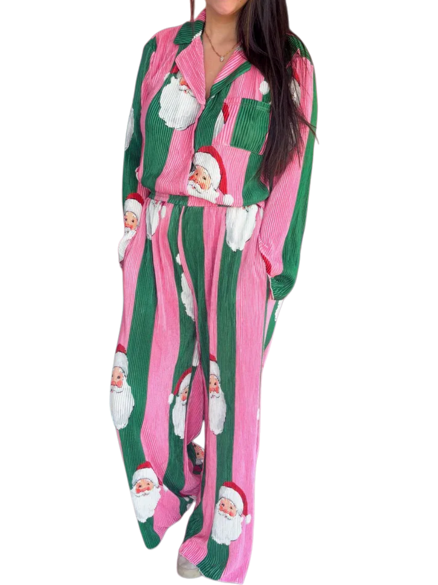 Pink/Green Santa Pajama Sets