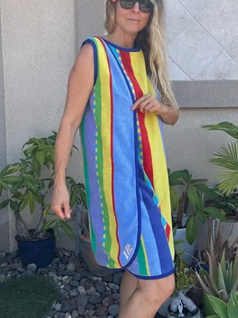 3 Arm Hole Wrap Dress ~ blue stripe