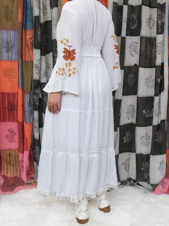 Butterfly Tiered Maxi Dress with Bell Sleeves