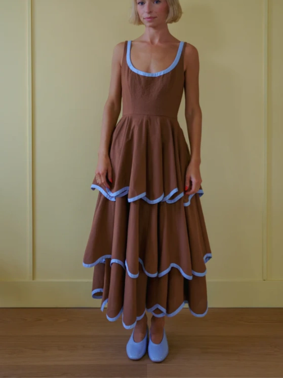 The Millie Dress in Saddle Brown and Sky Blue