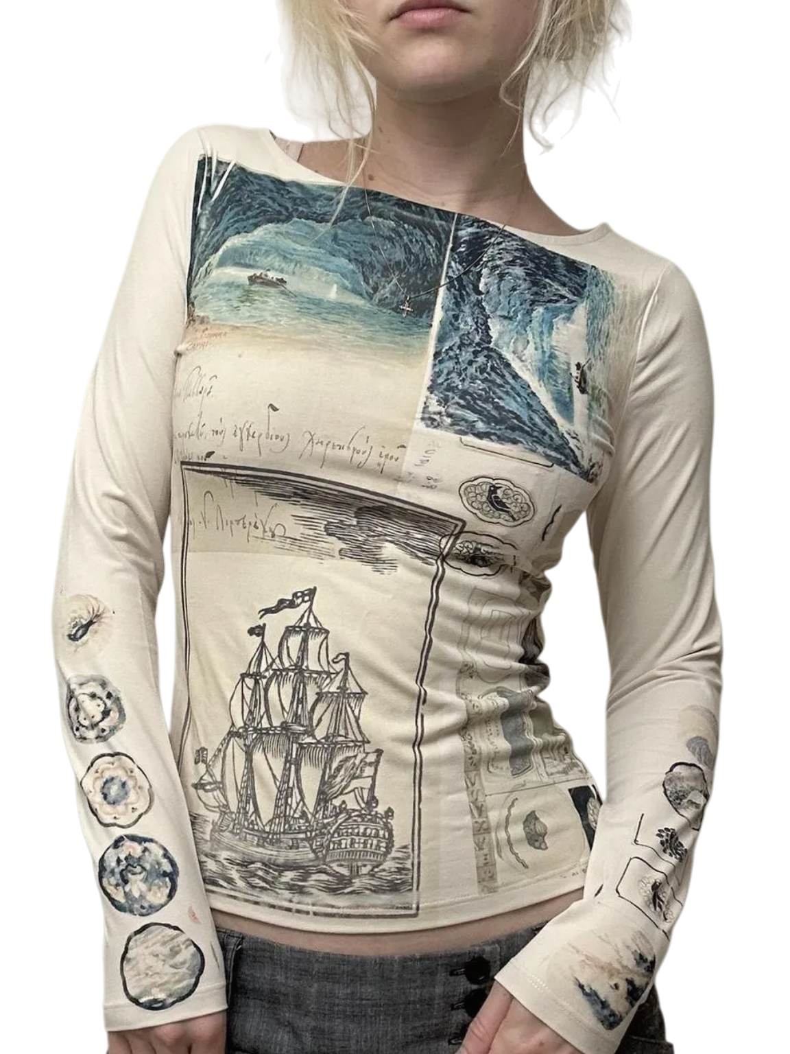 Printed long-sleeved top