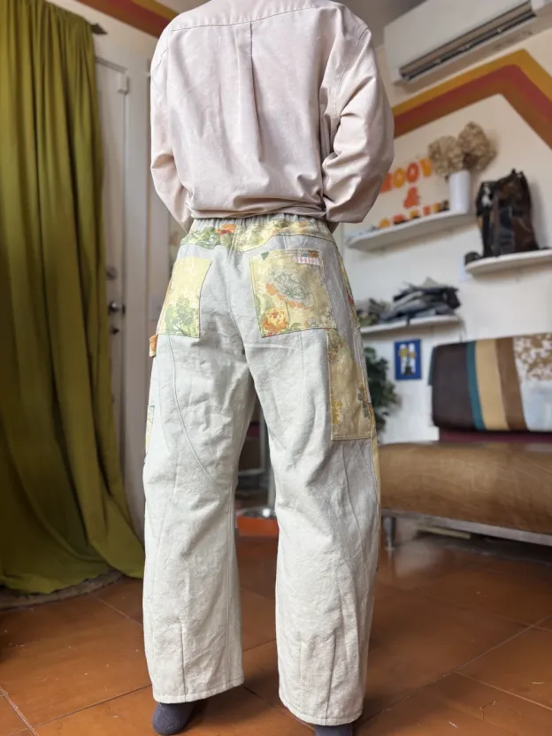 Vintage Sunflower Patchwork Elastic Waist Pants