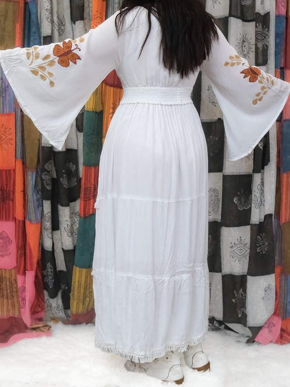 Butterfly Tiered Maxi Dress with Bell Sleeves