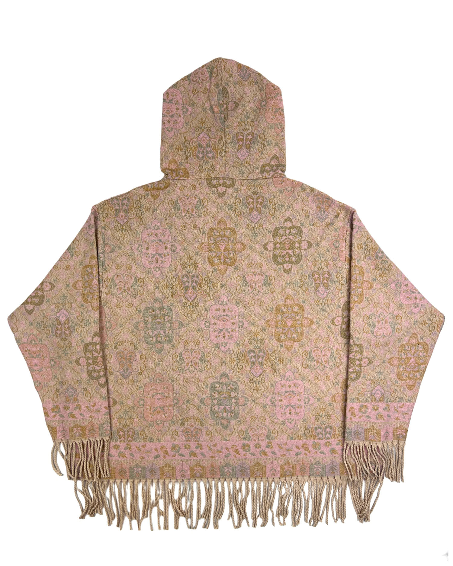 Oversized Patterned Hoodie with Fringe Trim