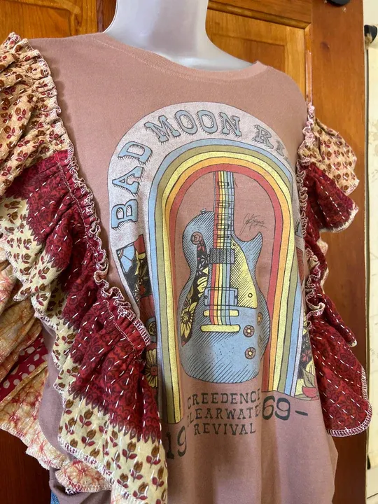 CCR Bad Moon Rising ruffle sleeves kantha tee