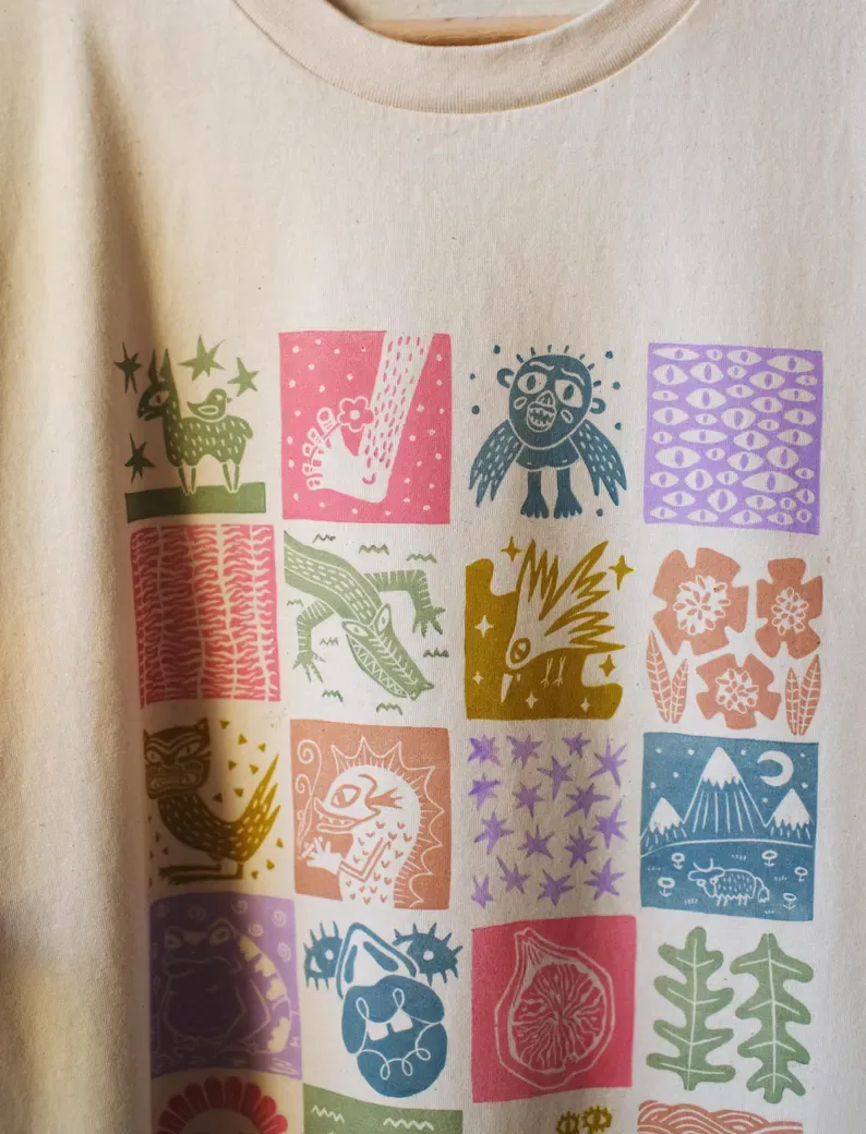 24 Tile Linocut Printed T-shirt