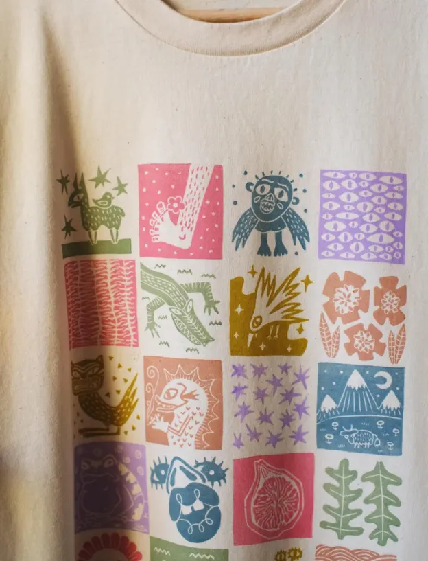 24 Tile Linocut Printed T-shirt