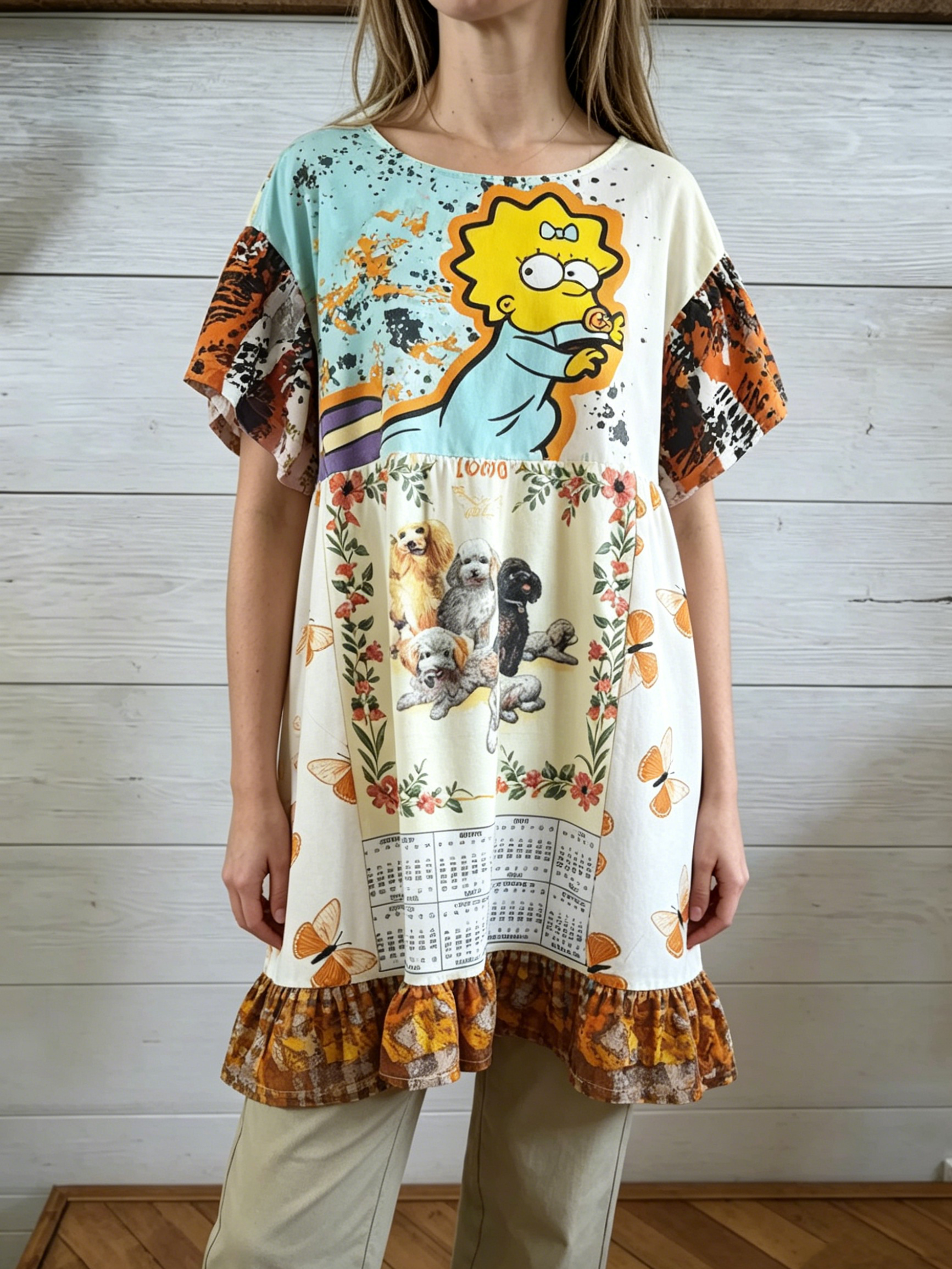 Original The Simpsons Cartoon Patchwork Midi Dress