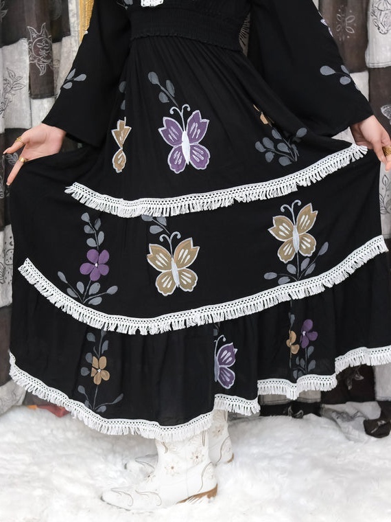 Butterfly Tiered Maxi Dress with Bell Sleeves