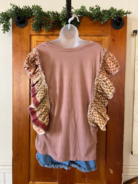 CCR Bad Moon Rising ruffle sleeves kantha tee