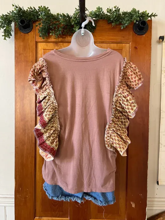 CCR Bad Moon Rising ruffle sleeves kantha tee