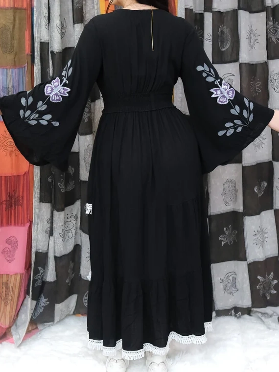 Butterfly Tiered Maxi Dress with Bell Sleeves