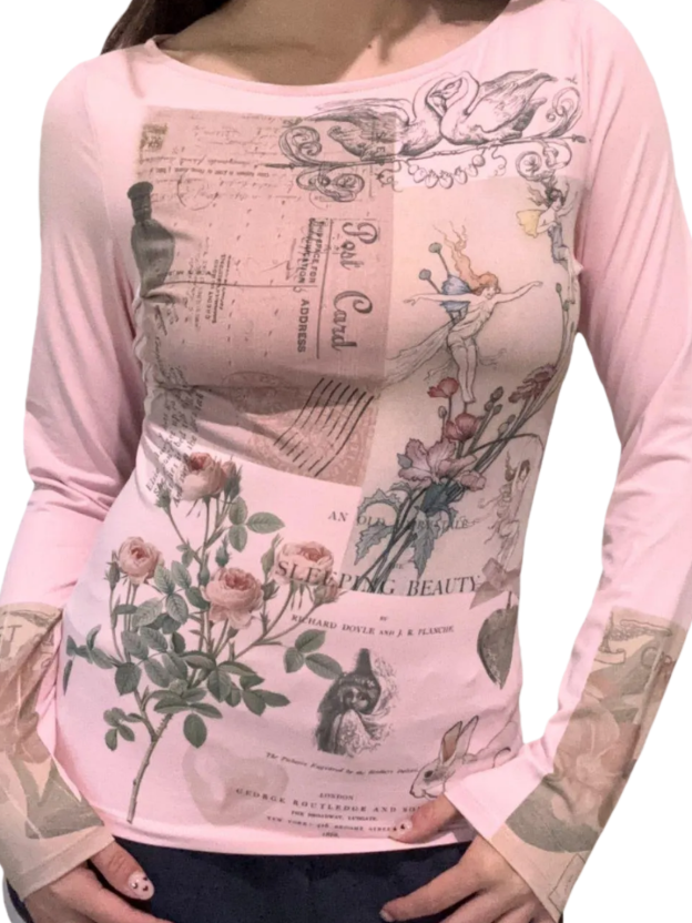 Printed long-sleeved top