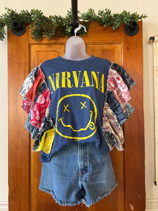 NIRVANA patchwork ruffle tee