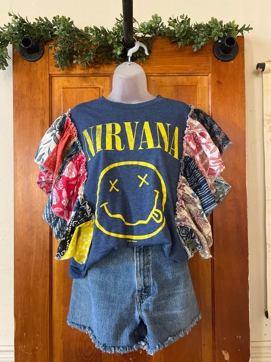 NIRVANA patchwork ruffle tee