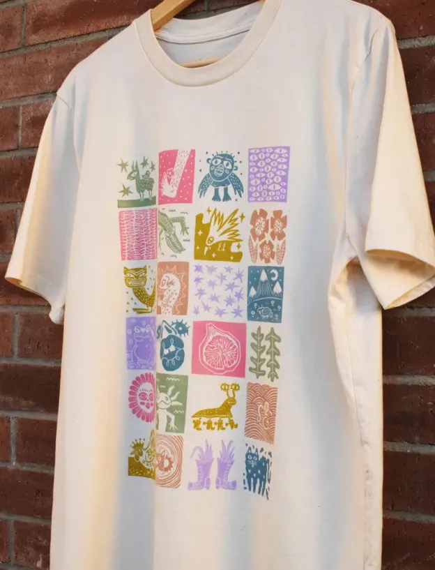 24 Tile Linocut Printed T-shirt