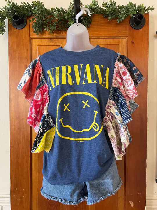 NIRVANA patchwork ruffle tee