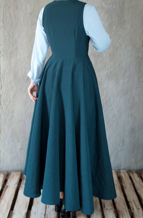 Vintage V-Neck Pinafore Dress-Blue