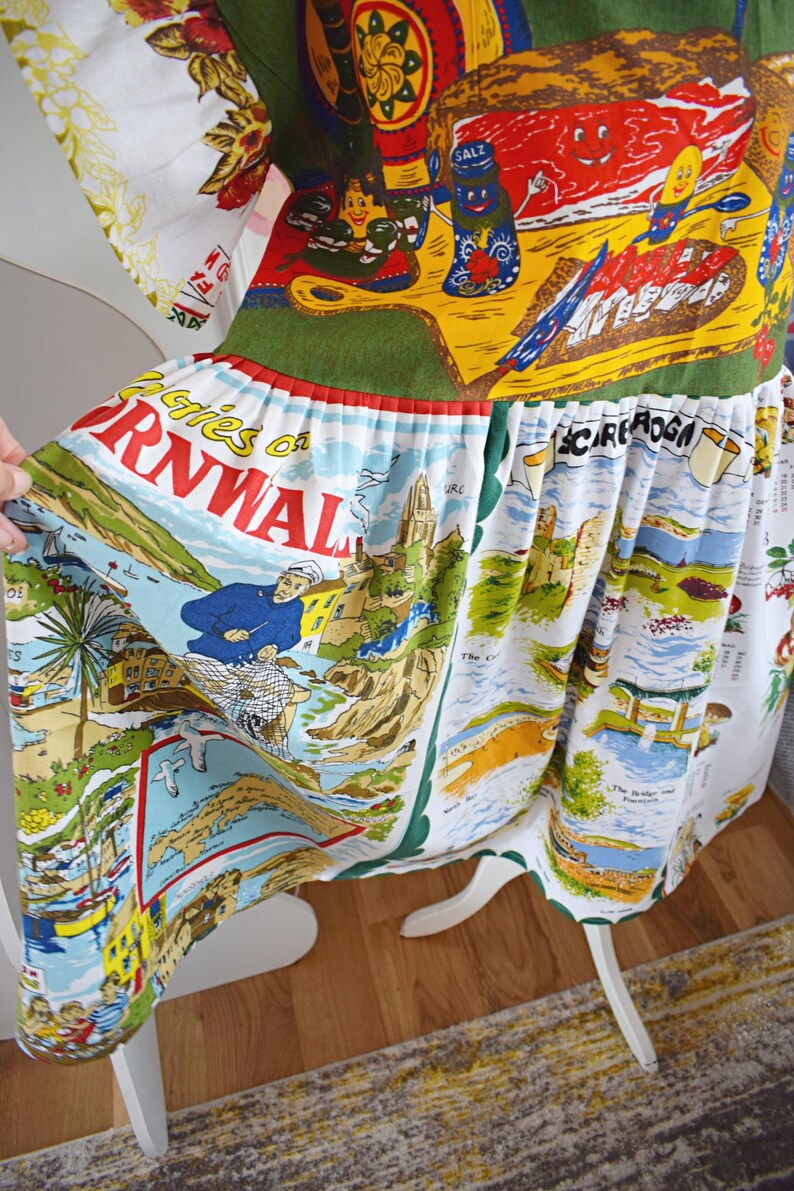 Hand‑Designed Whimsical Cartoon Landscape Patchwork Dress