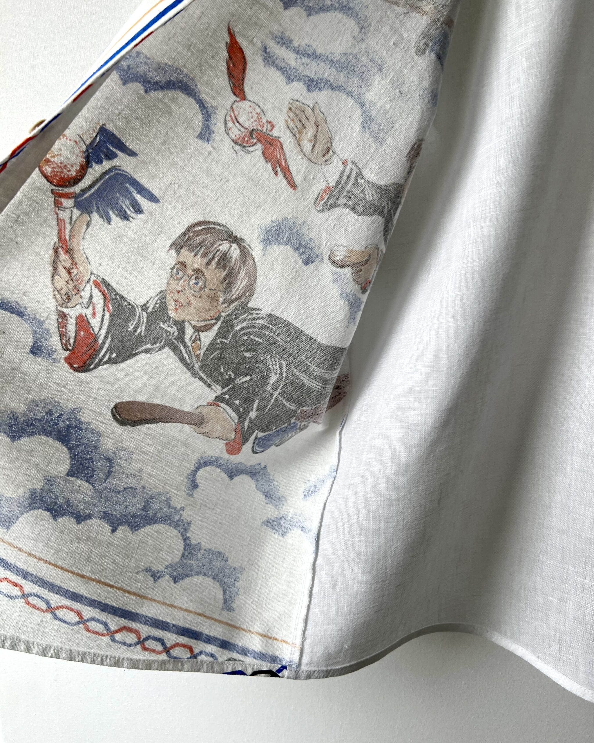 Wizard Flying Graphic Cotton Linen Short Sleeve Shirt