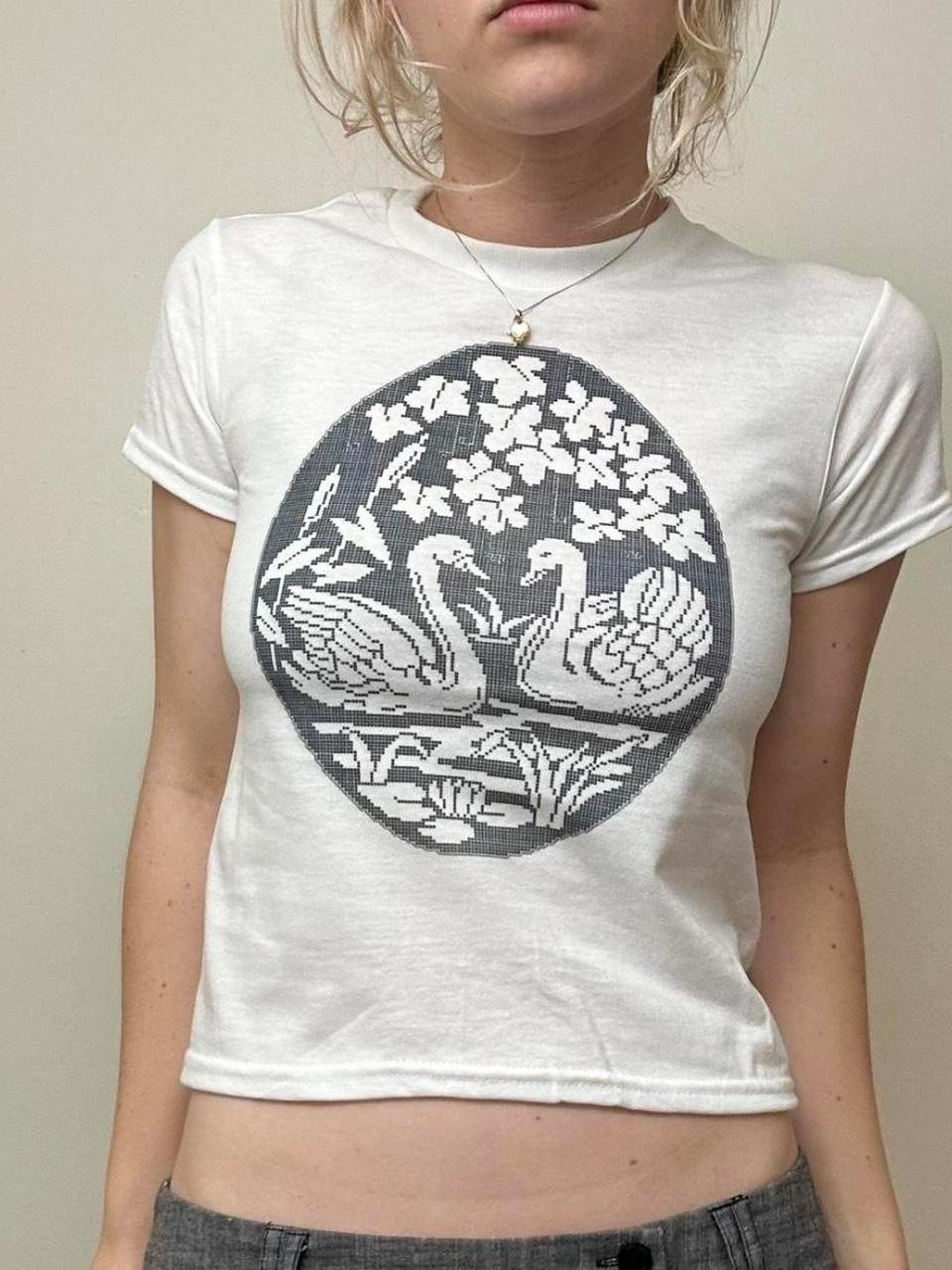 Women's White and Black T-shirt