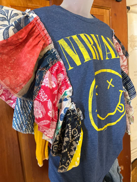 NIRVANA patchwork ruffle tee