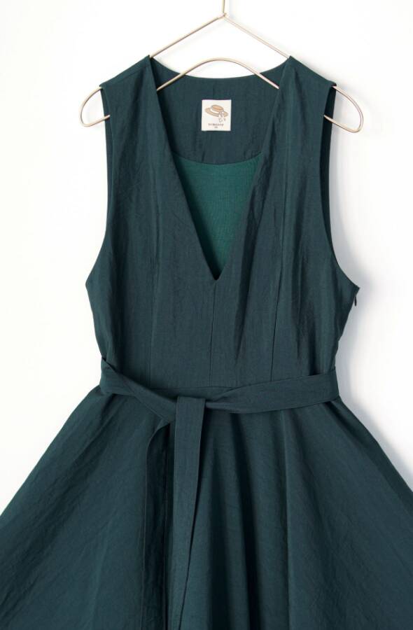 Vintage V-Neck Pinafore Dress-Blue