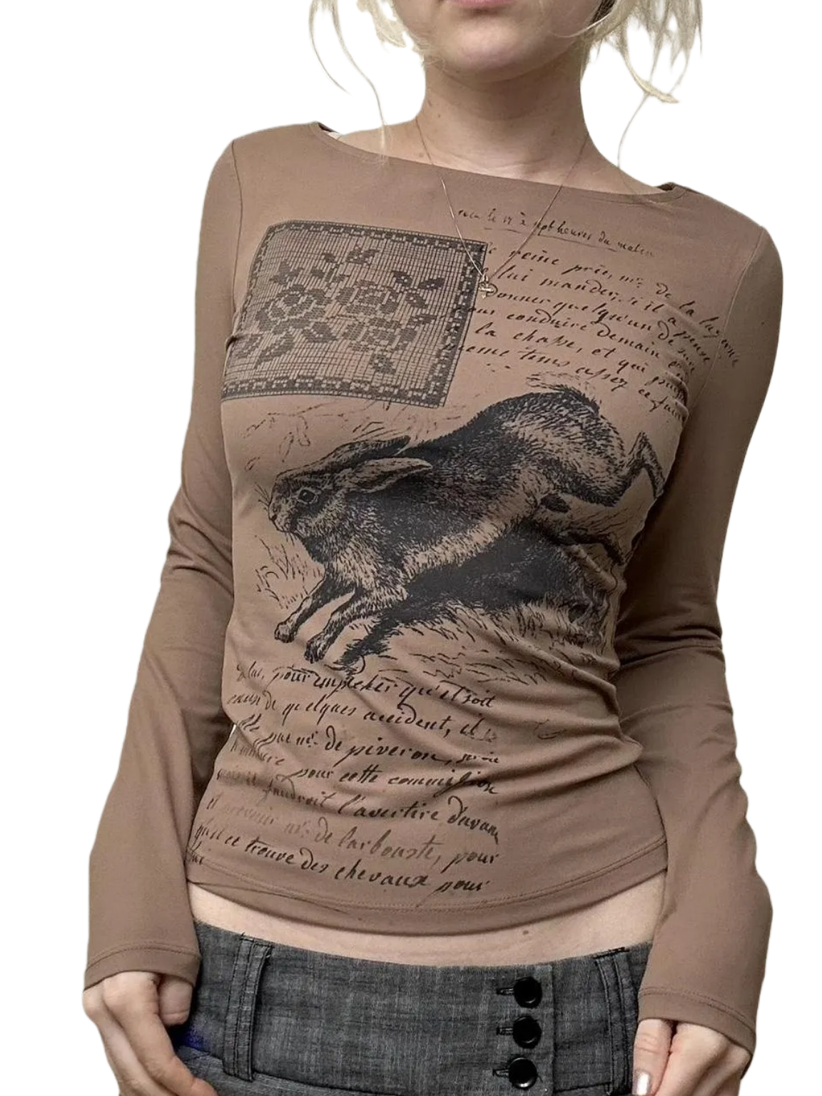 Printed long-sleeved top