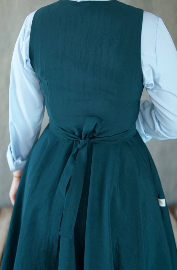 Vintage V-Neck Pinafore Dress-Blue