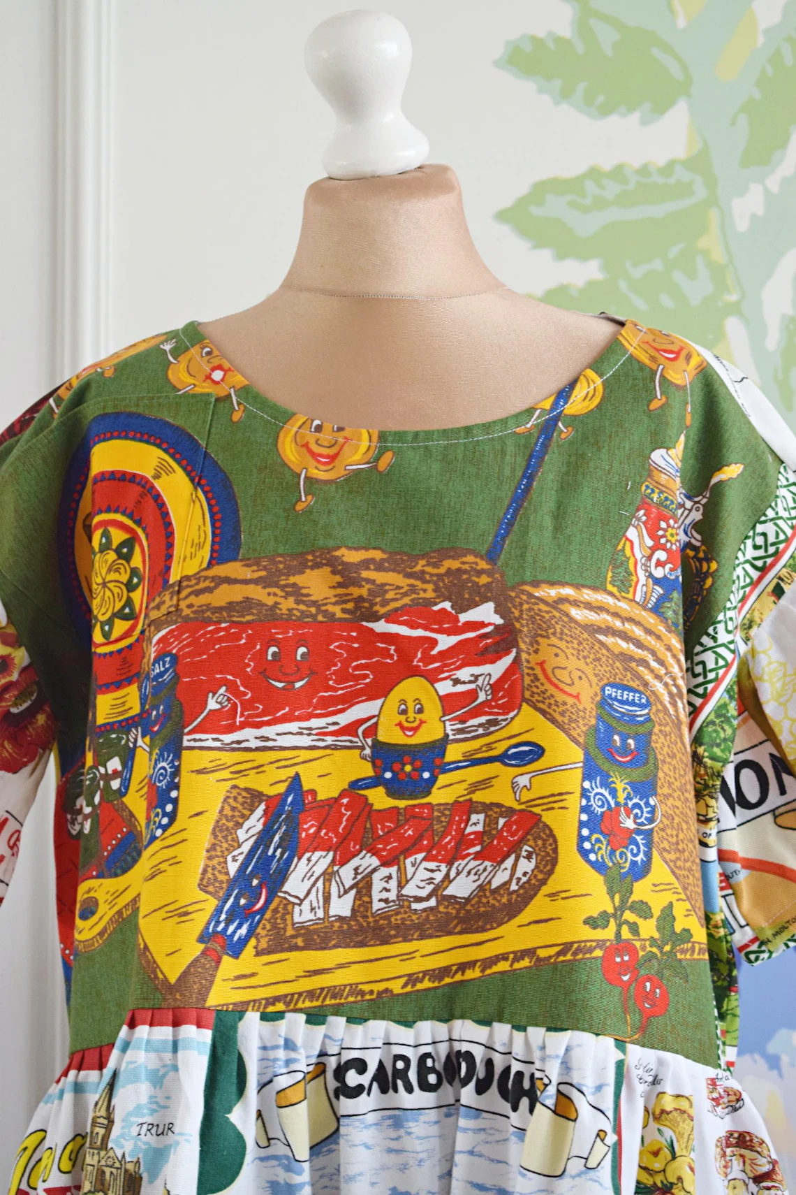 Hand‑Designed Whimsical Cartoon Landscape Patchwork Dress