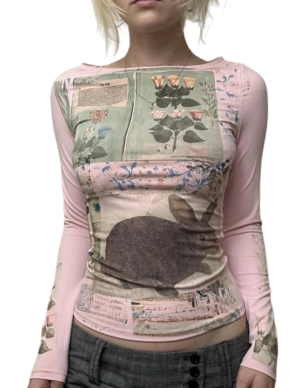 Printed long-sleeved top