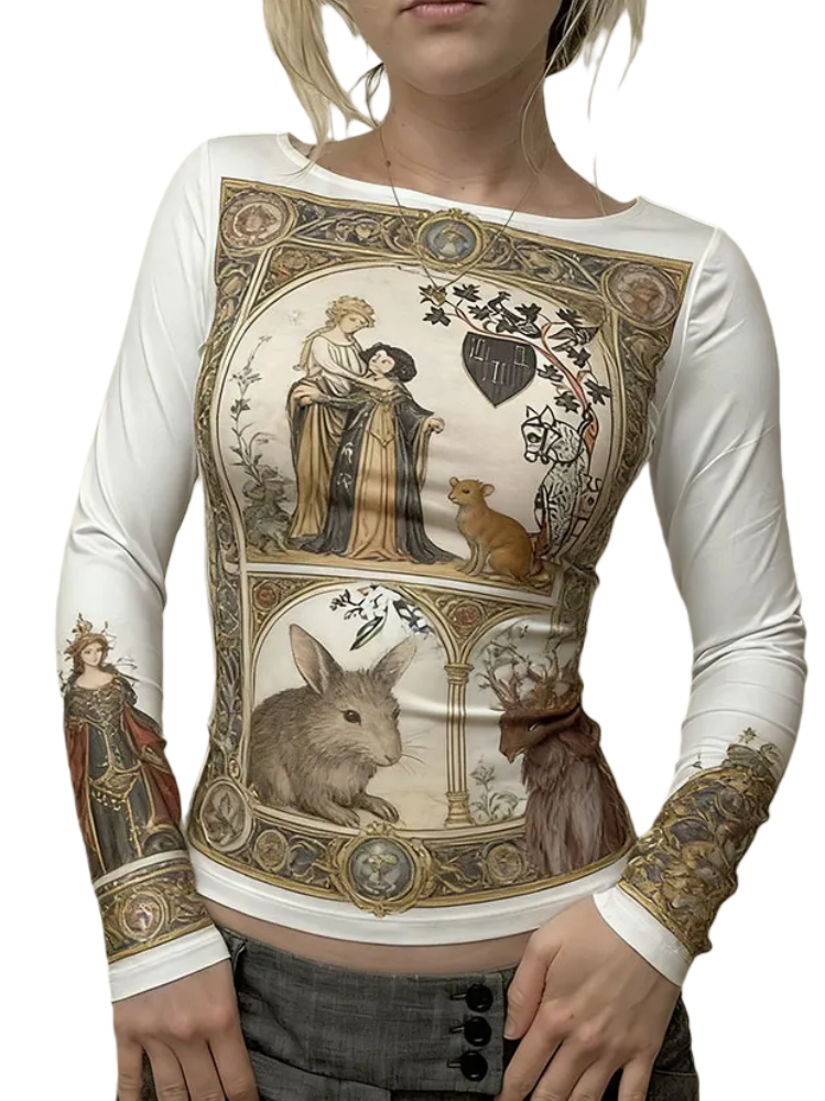 Printed long-sleeved top