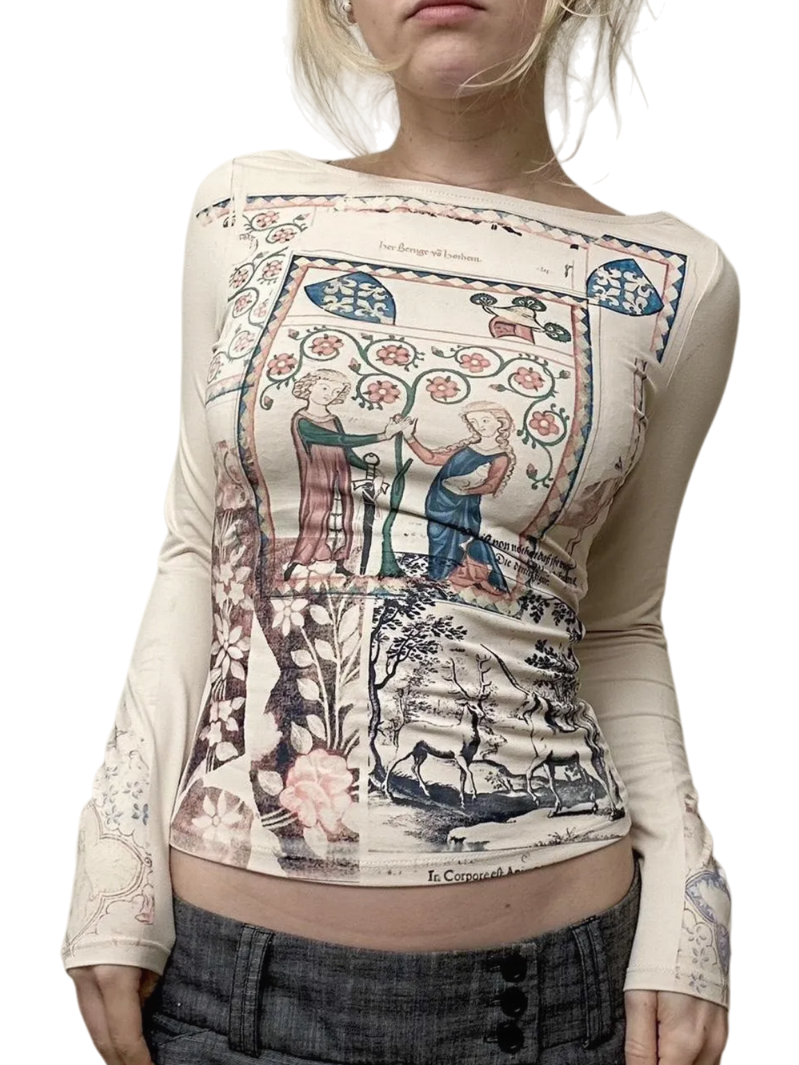 Printed long-sleeved top