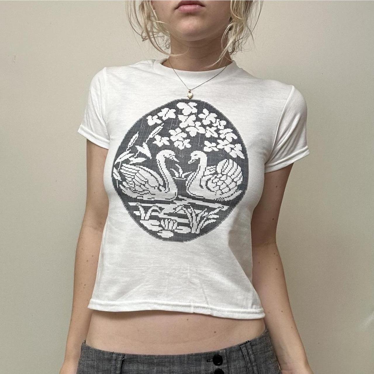 Women's White and Black T-shirt
