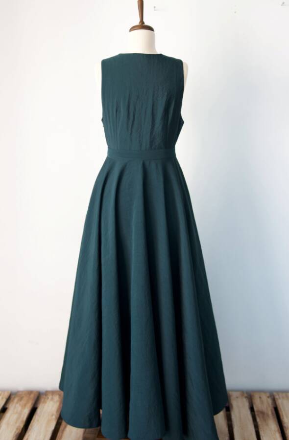 Vintage V-Neck Pinafore Dress-Blue