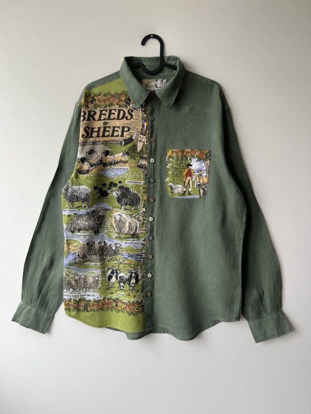 Sheep Breeds Vintage Patchwork Cotton Linen Long Sleeve Shirt