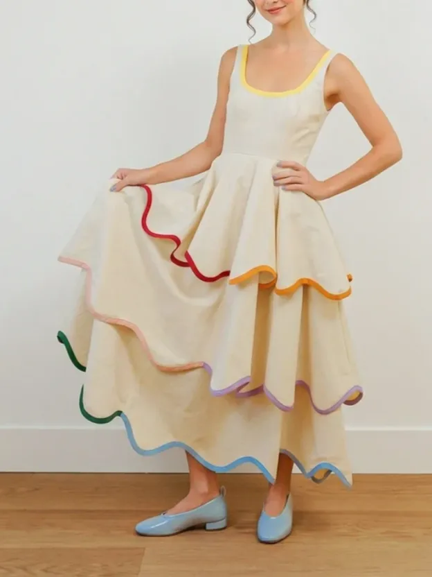 The Layered Scallop Midi-White