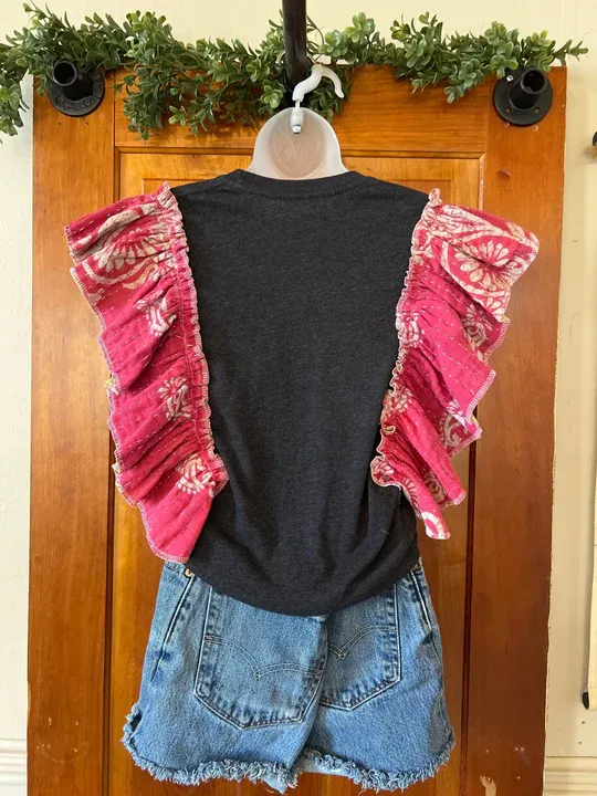 NIRVANA ruffle sleeves kantha tee