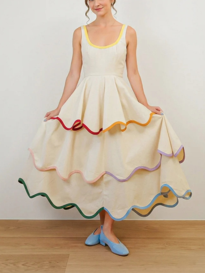 The Layered Scallop Midi-White