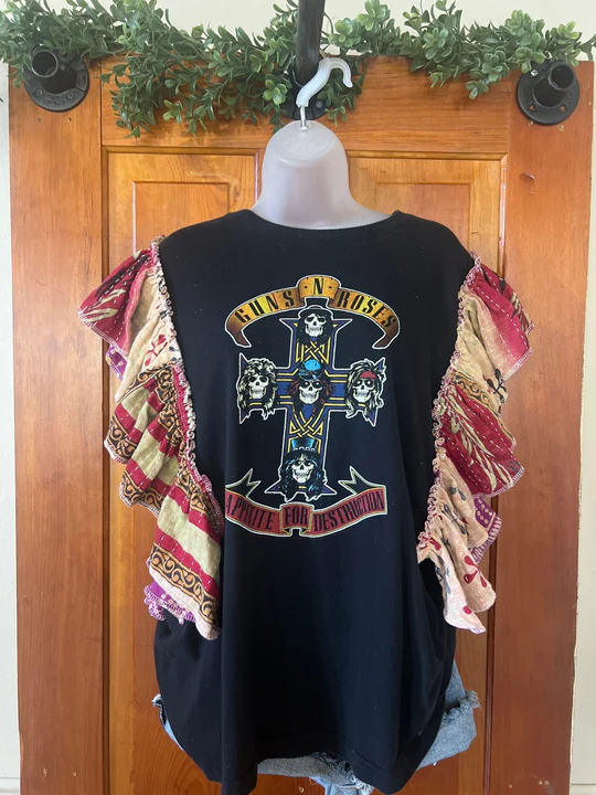 Guns-n-Roses kantha ruffle sleeves tee