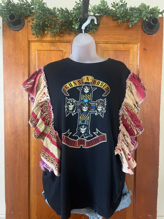 Guns-n-Roses kantha ruffle sleeves tee