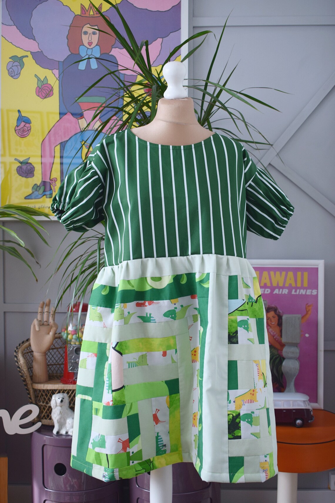 Green Stripe Patchwork Dress