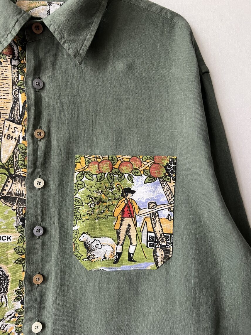Sheep Breeds Vintage Patchwork Cotton Linen Long Sleeve Shirt